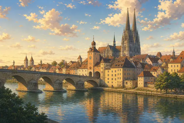 Old town of Regensburg with Stadtamhofのイメージ画像