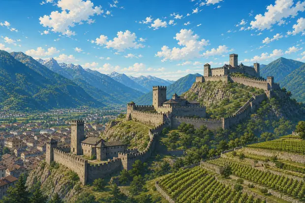 Three Castles, Defensive Wall and Ramparts of the Market-Town of Bellinzonaのイメージ画像