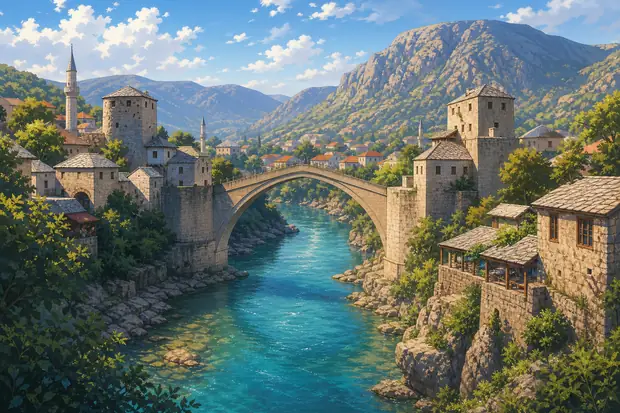 Old Bridge Area of the Old City of Mostarのイメージ画像